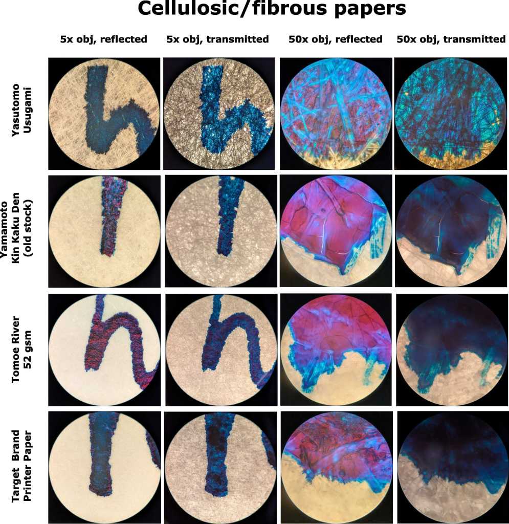 An image of 16 circles of white, purple and blue with a title that says Cellulosic/fibrous papers. 